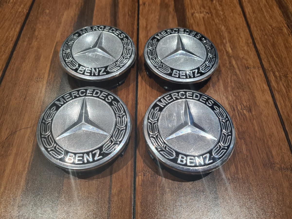 4x Alloy Wheel Centre caps for most Mercedes models Chrome/Black 75mm ...