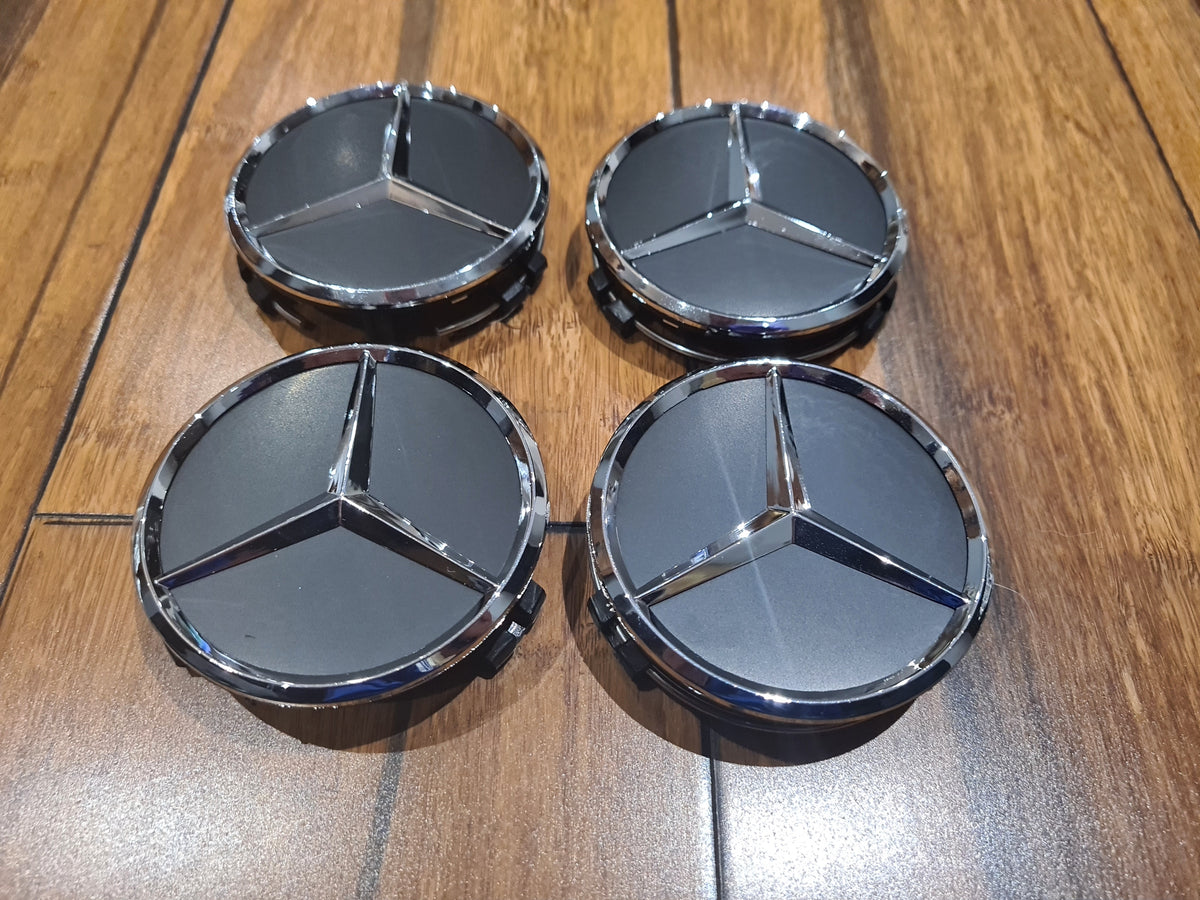 4x Alloy Wheel Centre caps for most Mercedes models Matt Black/Chrome ...