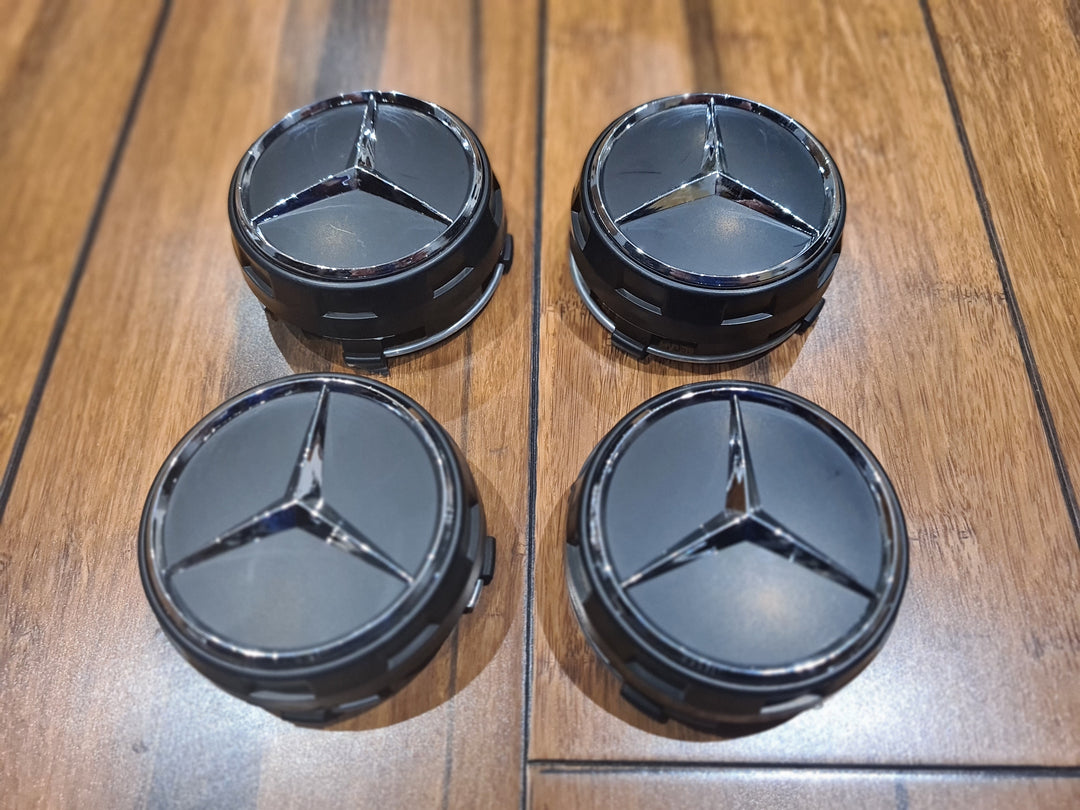 4x Blue Alloy Wheel Centre Caps 75mm A B C E S M Class ML CLA GLA | UK - Foto 7
