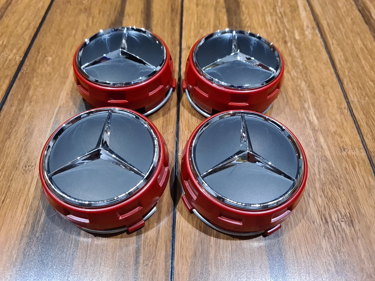 4x Alloy Wheel Centre caps for most Mercedes models Matt Black/Red/Chr ...