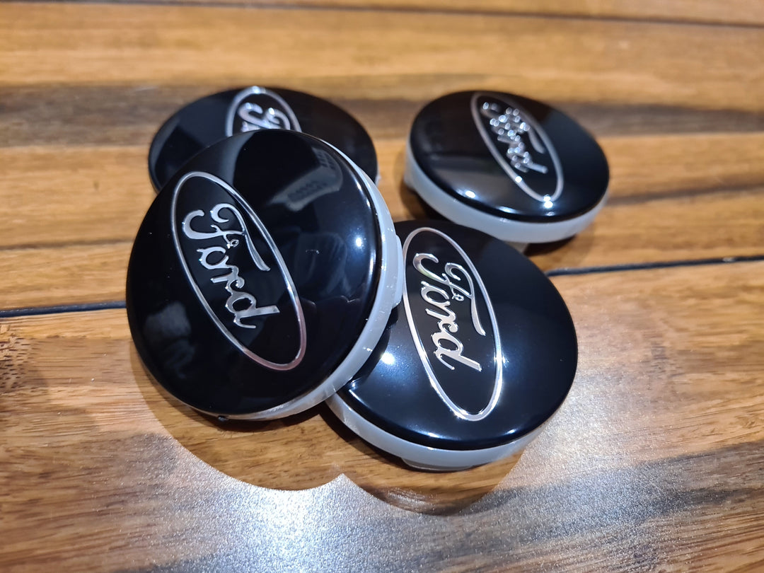 4-Pack Alloy Wheel Center Caps For Ford - 54mm, Black/Silver, Compatible With Many Ford Models